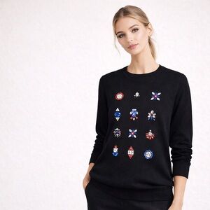 Luxury Markus Lupfer Embellished crystal detailing Merino Wool soft Sweater S/M